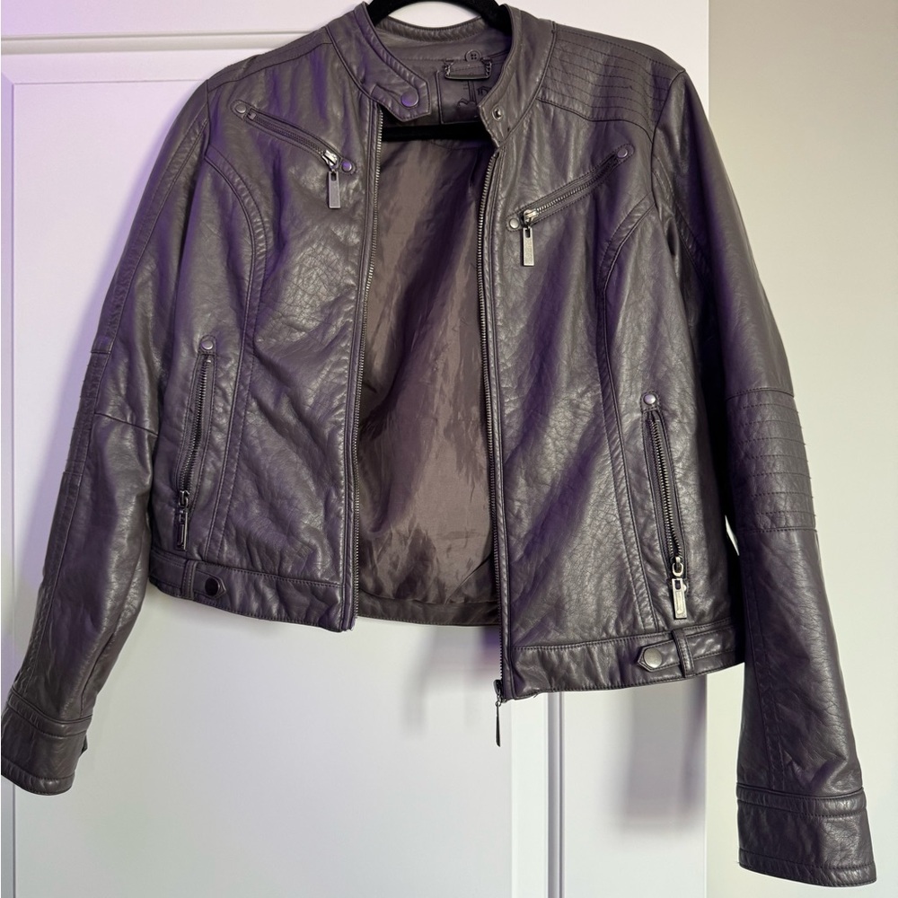 Women's Gray Faux Leather Jacket